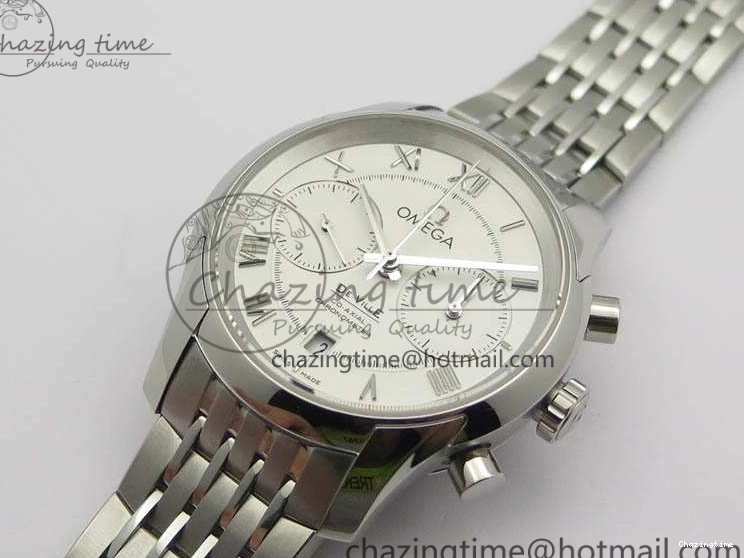 0403 HighQuality De Ville Chronograph SS OMF 1:1 Best Edition White Dial On SS Bracelet A 8151